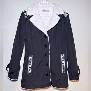 MISSLOOK Black Coat. Fluffy White Inside. Size S